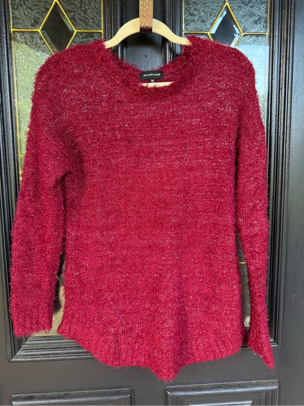 🛑 RAMPAGE Burgundy with Shimmers Fuzzy Pullover Sweater - Size Medium (GUC)